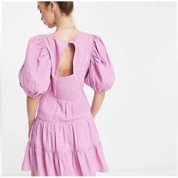 French Connection Pink Mini Dress with Puff Sleeves | Size 8 - Picture 4 of 11